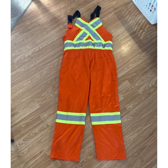 Put It On Hi Vis Orange Bib Overalls Size 44 Reflective Stripes Adjustable - Picture 8 of 10